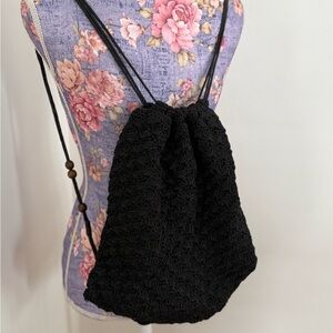 Old Navy Black Crochet Drawstring Backpack